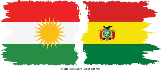 Bolivia and  Kurdistan grunge flags connection, vector