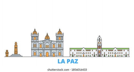 Bolivia , La Paz line cityscape, flat vector. Travel city landmark, oultine illustration, line world icons