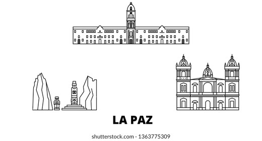 Bolivia , La Paz line travel skyline set. Bolivia , La Paz outline city vector illustration, symbol, travel sights, landmarks.