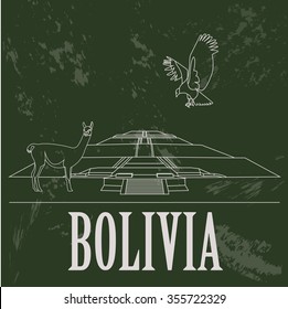Bolivia landmarks. Retro styled image. Vector illustration