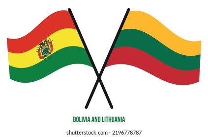 Banderas de Bolivia y Lituania de estilo plano cruzado y ondulado. Proporción oficial. Colores correctos.