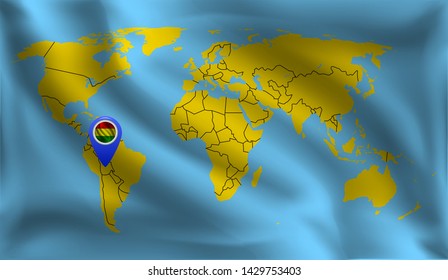 Bolivia location mark on the world map, Bolivia flag, vector illustration
