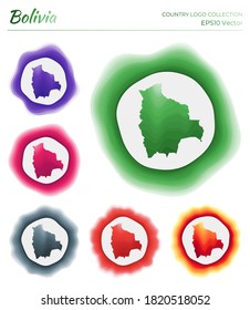 Bolivia logo collection. Colorful logo of the country. Unique layered dynamic frames around Bolivia border shape. Vector illustration.