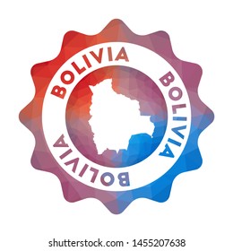 Bolivia low poly logo. Colorful gradient travel logo of the country in geometric style. Multicolored polygonal Bolivia rounded sign with map for your infographics.