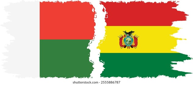 Bolivia and Madagascar grunge flags connection, vector