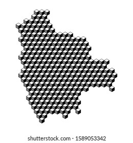 Bolivia map from 3D black cubes isometric abstract concept, square pattern, angular geometric shape. Vector illustration.