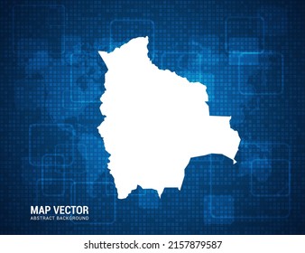 Mapa de Bolivia con textura de tablero de píxeles con tecnología de fondo azul abstracto.