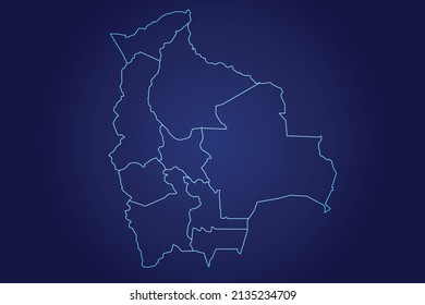 Mapa de Bolivia de resumen Mapa de azul brillante detallado sobre fondo oscuro ilustración del logo 