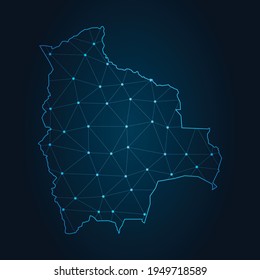 bolivia Map Abstract mash line and point scales on dark background. Wire Frame 3D mesh polygonal network line.
