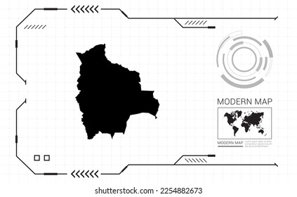 Bolivien-Karte des schwarzen digitalen Frame HUD, GUI, UI-Interface-Technologie Radarvektor.
