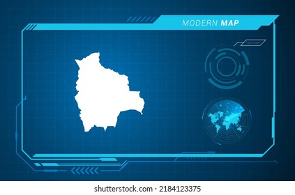 Bolivia map of blue digital frame HUD, GUI, UI interface technology radar vector.