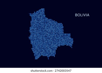 Bolivia Map - Blue Dotted Halftone Vector Illustration on Dark Navy Background, Abstract Circle Grid Silhouette Design for Infographic and Modern Presentation Use.