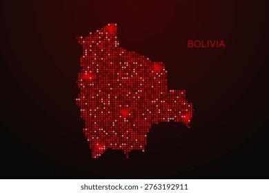Bolivia Map - Digital dotted map with glowing red points on dark background, modern technology style, abstract data network design, clean minimal vector illustration.