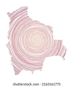 Mapa de Bolivia lleno de círculos concéntricos. Esbozar círculos de estilo en forma del país. Ilustración vectorial.