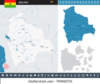 Bolivia map and flag - High Detailed Vector Illustration