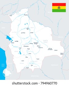 Bolivia map and flag - High Detailed Vector Illustration
