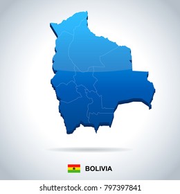 Bolivia map and flag - High Detailed Vector Illustration