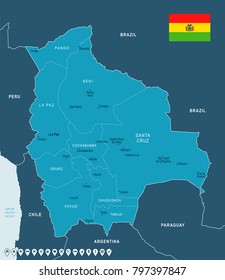 Bolivia map and flag - High Detailed Vector Illustration