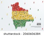 Bolivia Map and Flag. A large group of people in the Bolivia flag color form to create the map. Vector Illustration.