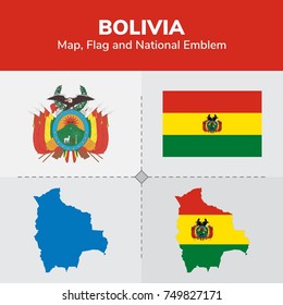 Bolivia Map, Flag and National Emblem 