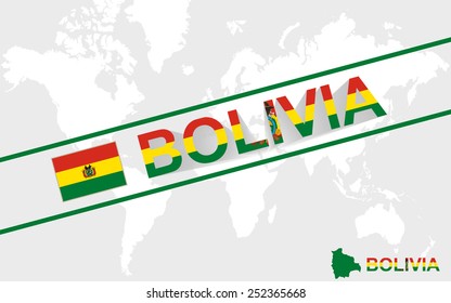 Bolivia map flag and text illustration, on world map