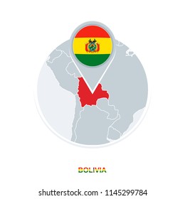 Bolivia map and flag, vector map icon with highlighted Bolivia
