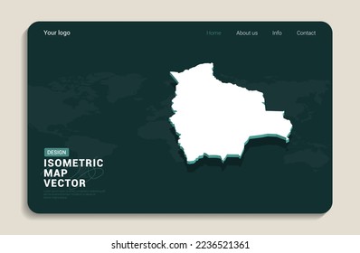 Bolivia map green background with isometric vector. Web banner layout template.