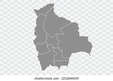 Bolivia Mapa de color gris en Png de fondo blanco