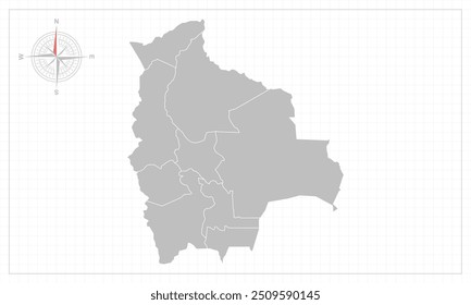 Mapa de Bolivia con estilo gris y elemento compás.