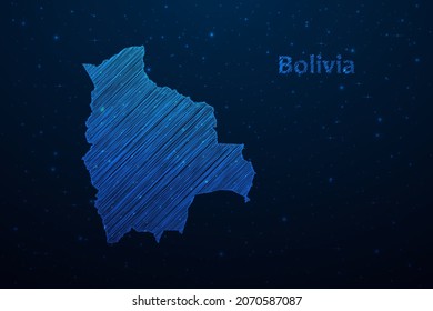 Esbozo de garabatos dibujado a mano por Bolivia.Mapa vectorial de estilo futurista sobre fondo del espacio azul oscuro. Ilustración vectorial.