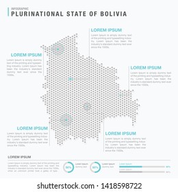 Bolivia map infographics with abstract pixelated dot pattern on white background. Stylized map concept with elementsl. - Vector illustration