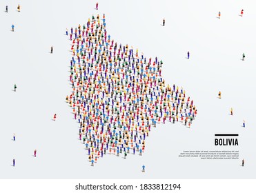 Mapa de Bolivia. Un gran grupo de personas se forman para crear una forma del Mapa de Bolivia. ilustración vectorial.