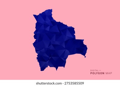 Bolivia Map - Low poly polygon map in deep blue gradient on soft pink pastel background, modern minimal geometric design, clean digital vector illustration.
