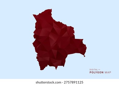 Bolivia Map - Low poly polygon map in deep red gradient on light blue background, modern minimal geometric design, vector illustration with faceted triangulated style.