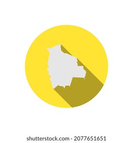 Bolivia map on yellow circle with long shadow