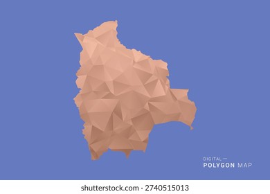 Bolivia Map - Orange Polygon Vector Illustration on Deep Blue Background, Low Poly Geometric Design, Modern Abstract Country Silhouette for Infographics and Presentation Use.