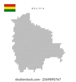 Bolivia map from pattern of black slanted parallel lines. Bolivian map with gray diagonal lines. Silhouette of a country made of oblique hatching. Vector illustration isolated on white.