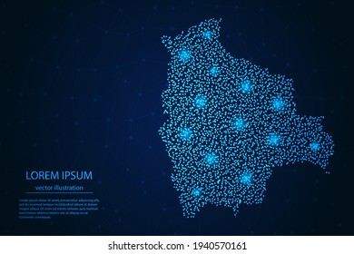 Bolivia map from point blue and glowing stars on a dark background. Vector eps 10.