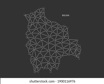 Bolivia Map Point scales on black background. Wire frame polygonal network white line, dot and shadow dot.