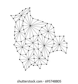 Bolivia map of polygonal mosaic lines network, rays and dots vector illustration.