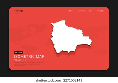Bolivia mapa rojo aislado sobre fondo oscuro con 3d mapa mundial de ilustración vectorial isométrica.