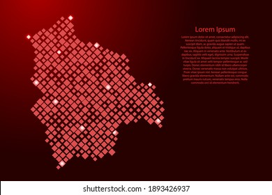 Bolivia map from red pattern rhombuses of different sizes and glowing space stars grid. Vector illustration.