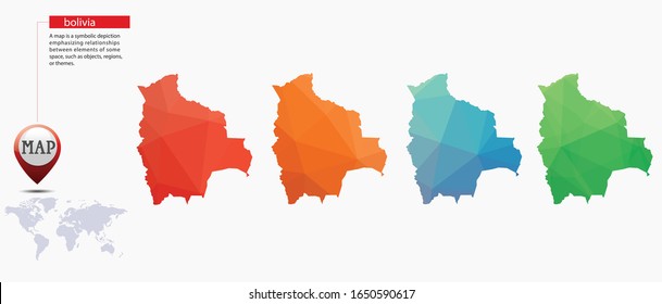 Bolivia Map - Set of geometric rumpled triangular low poly style gradient graphic background , Map world polygonal design for your . Vector illustration eps 10.