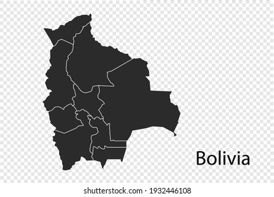 Bolivia map vector, black color. isolated on transparent background