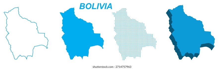 Bolívia Mapa Vetor Set, América do Sul Contorno Silhueta Pontilhada 3D Formas Sólidas, Bolivia Country Infographic Template, Editável EPS Bolívia Geografia