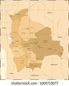 Bolivia Map - Vintage High Detailed Vector Illustration
