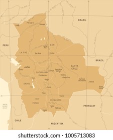 Bolivia Map - Vintage High Detailed Vector Illustration