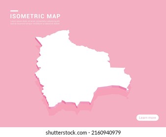 Mapa de Bolivia blanco sobre fondo rosado con ilustración vectorial isométrica 3d