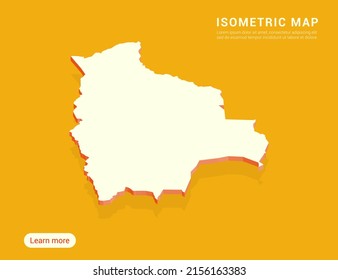Bolivia map white on yellow background with 3d isometric vector illustration.