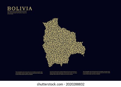 Mapa de Bolivia - Mapa Mundial de la plantilla vectorial internacional con grilla de oro sobre fondo oscuro para banner, sitio web, infografía, educación - Ilustración vectorial eps 10